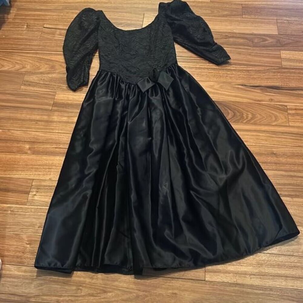 Vintage 80s union made black lace formal dress fairy grunge wedding dark Victori